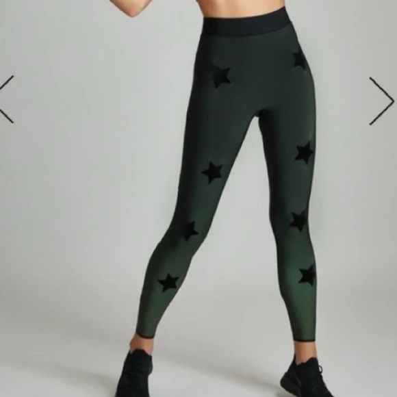 Ultracor Women’s High Rise Star Print Green Black Compression Athletic Leggings - Picture 1 of 7